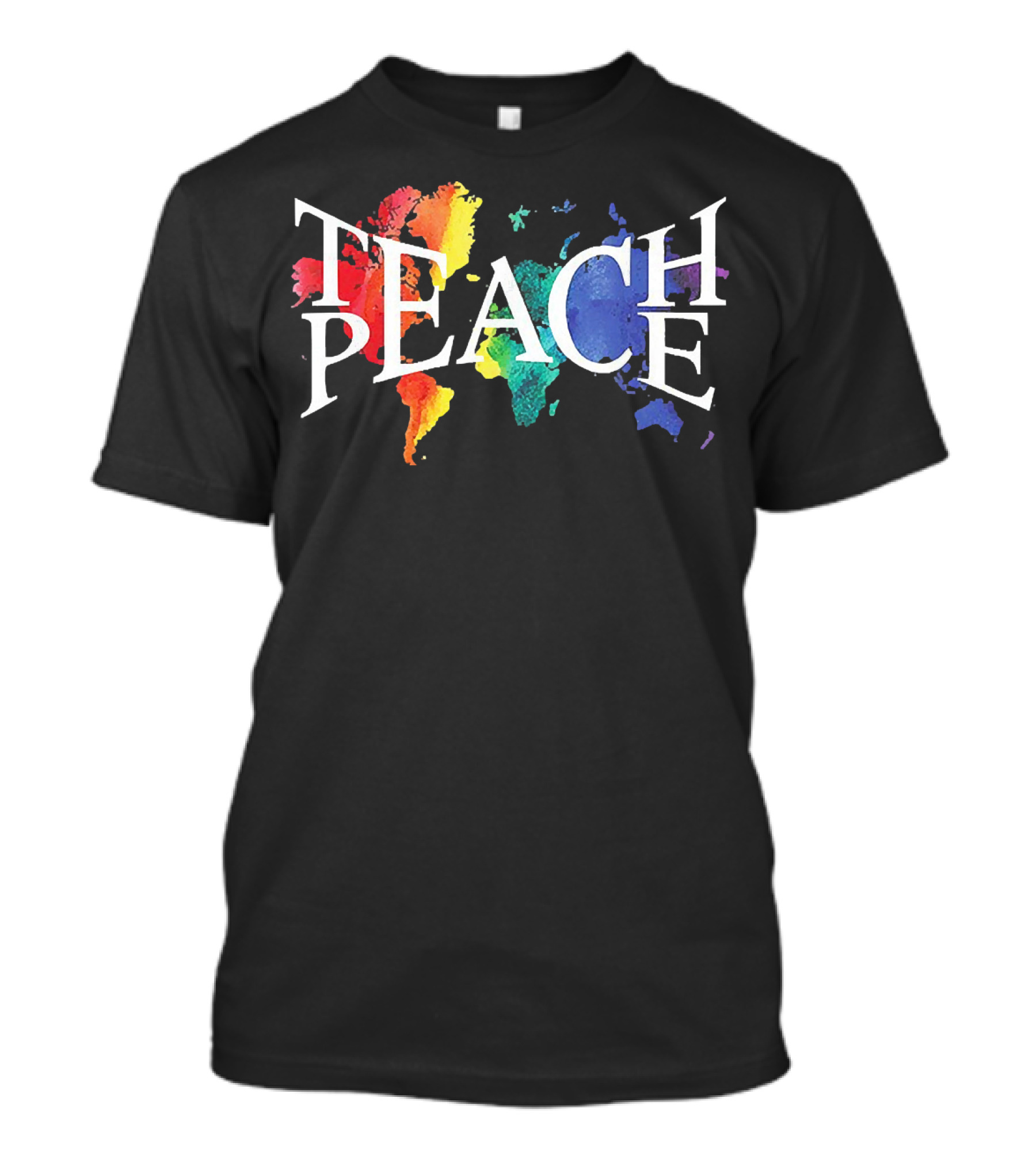 Teach Peace World Map Rainbow Colors T-Shirt