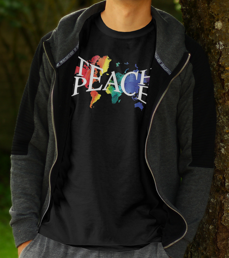 Teach Peace World Map Rainbow Colors T-Shirt