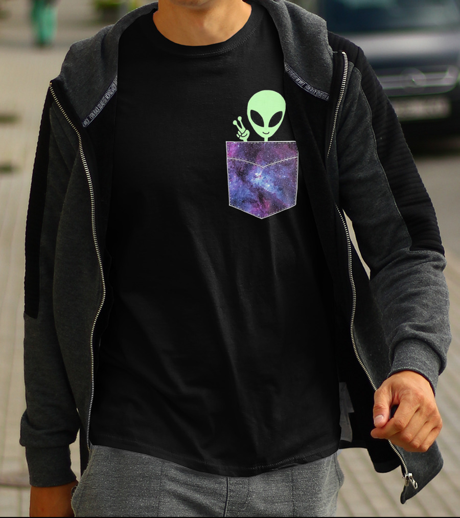 Alien Pocket UFO From Cosmic Galaxy Peace T-Shirt