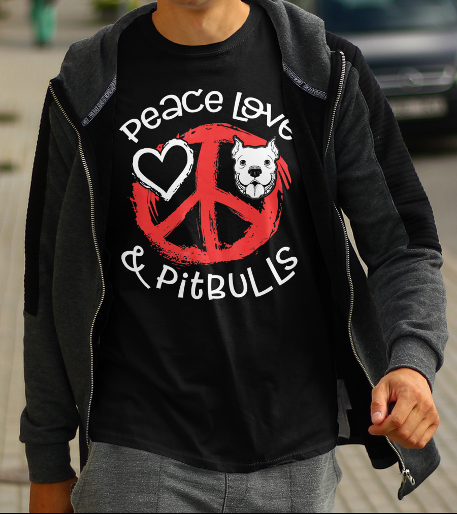 Peace Love And Pitbulls Heart Dog Lovers T-Shirt
