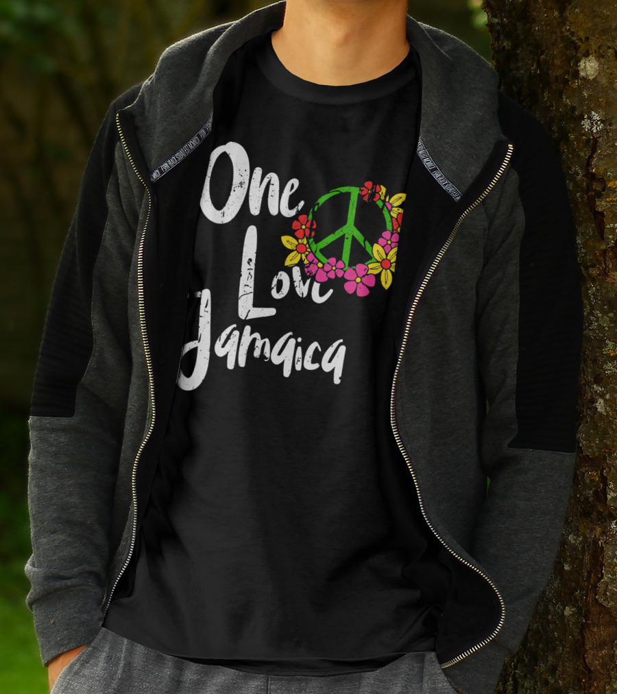 One Love Jamaica Peace Sign Flower Wreath T-Shirt