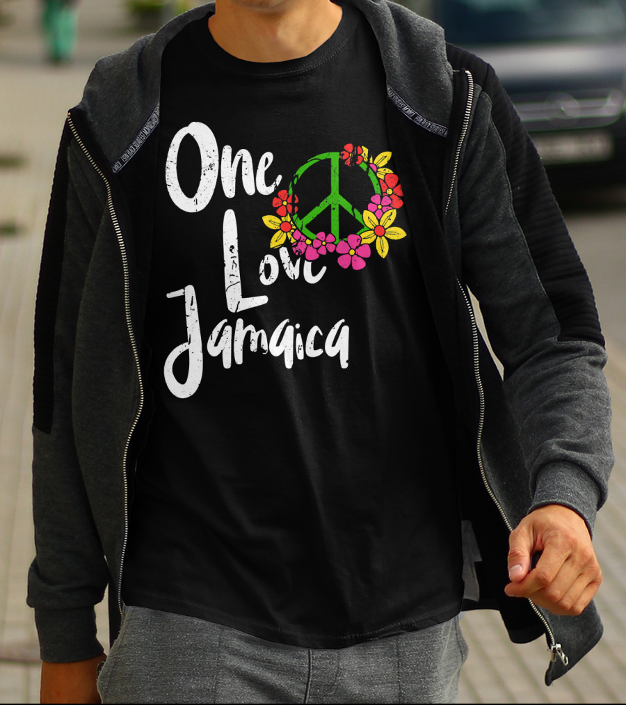 One Love Jamaica Peace Sign Flower Wreath T-Shirt