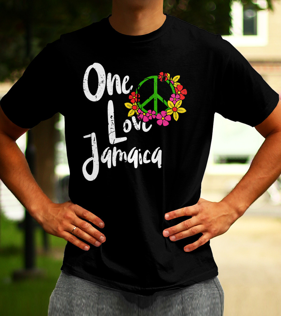 One Love Jamaica Peace Sign Flower Wreath T-Shirt
