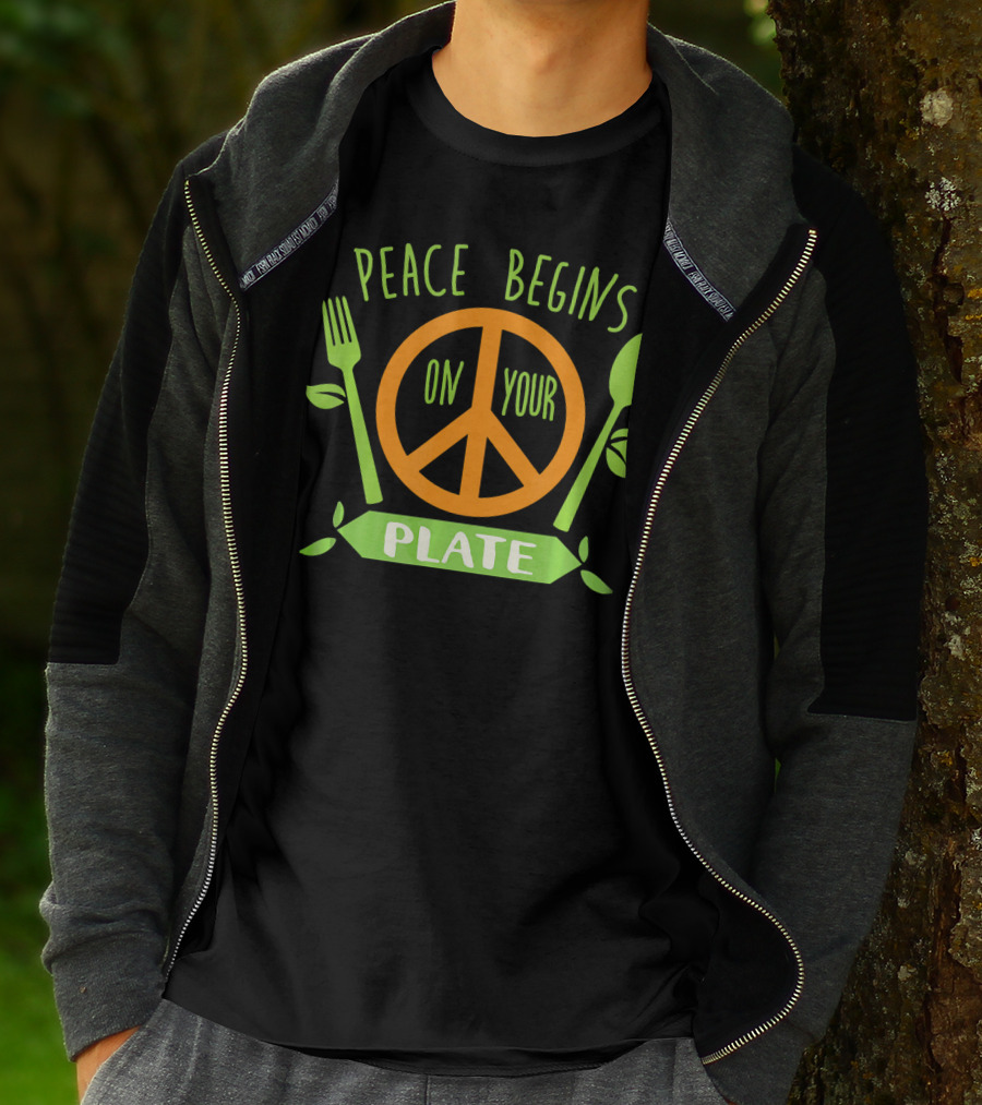 Peace Begins On Your Plate With Vegan Vegetar Symbols T-Shirt