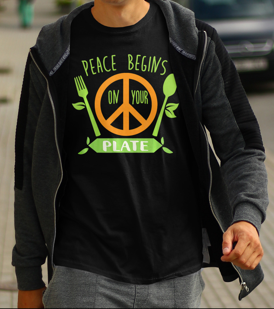 Peace Begins On Your Plate With Vegan Vegetar Symbols T-Shirt