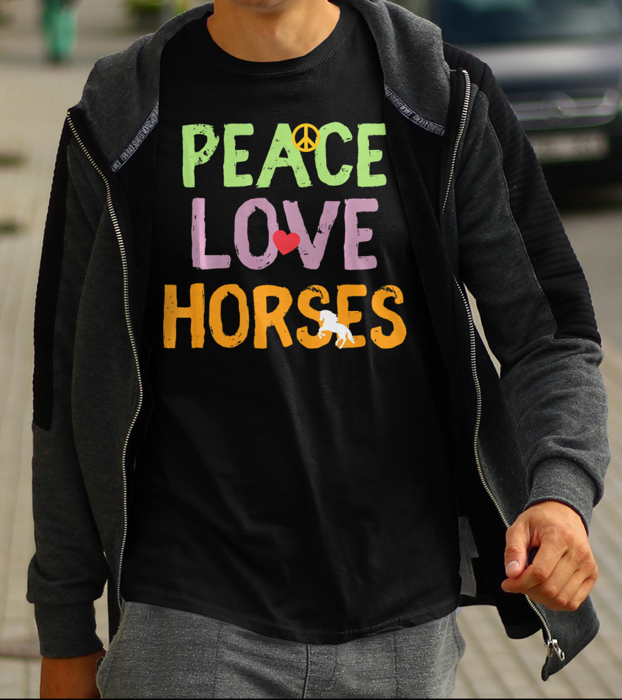 Peace Love Horses Equestrian Horse Iconic Symbols T-Shirt