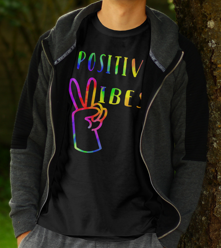 Positive Vibes Tie Dye Peace Sign Hippie 70s Vibe T-Shirt