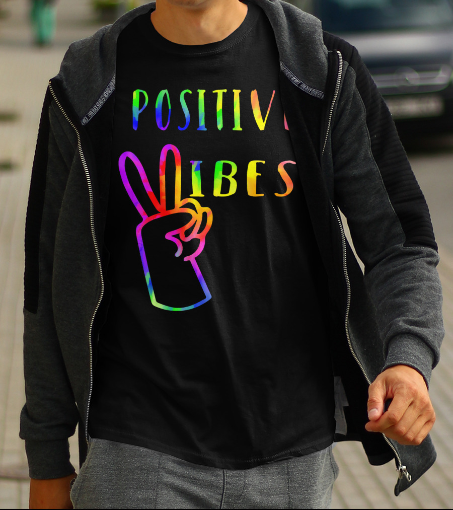 Positive Vibes Tie Dye Peace Sign Hippie 70s Vibe T-Shirt