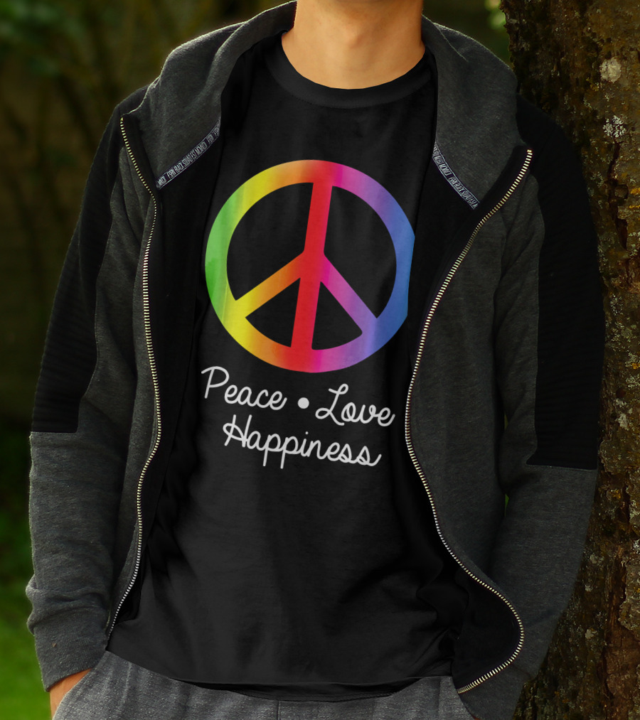 Peace Love Happiness Rainbow Peace Sign Hippie T-Shirt