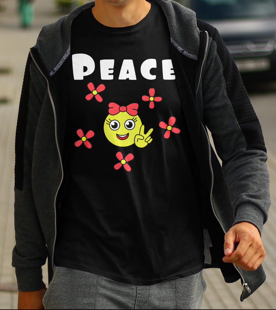 Peace Smiley Face With Flowers And Bow T-Shirt