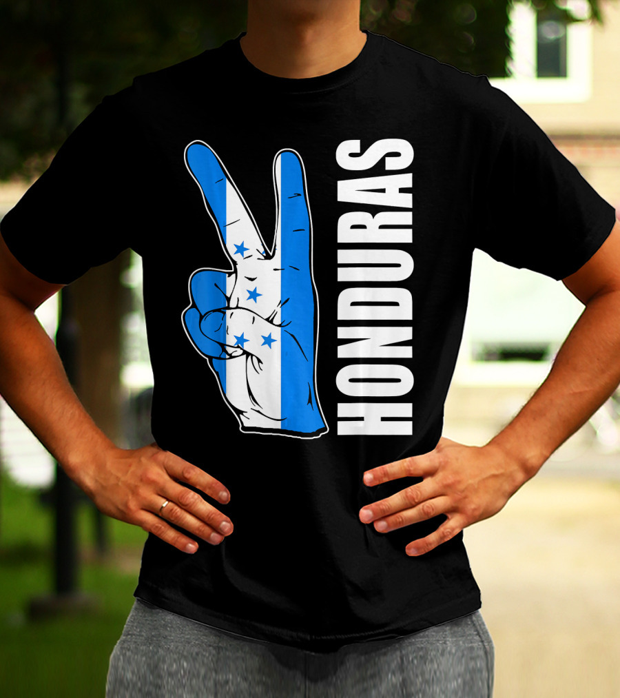 Peace In Honduras Love Hondura Honduran Flag V Sign T-Shirt
