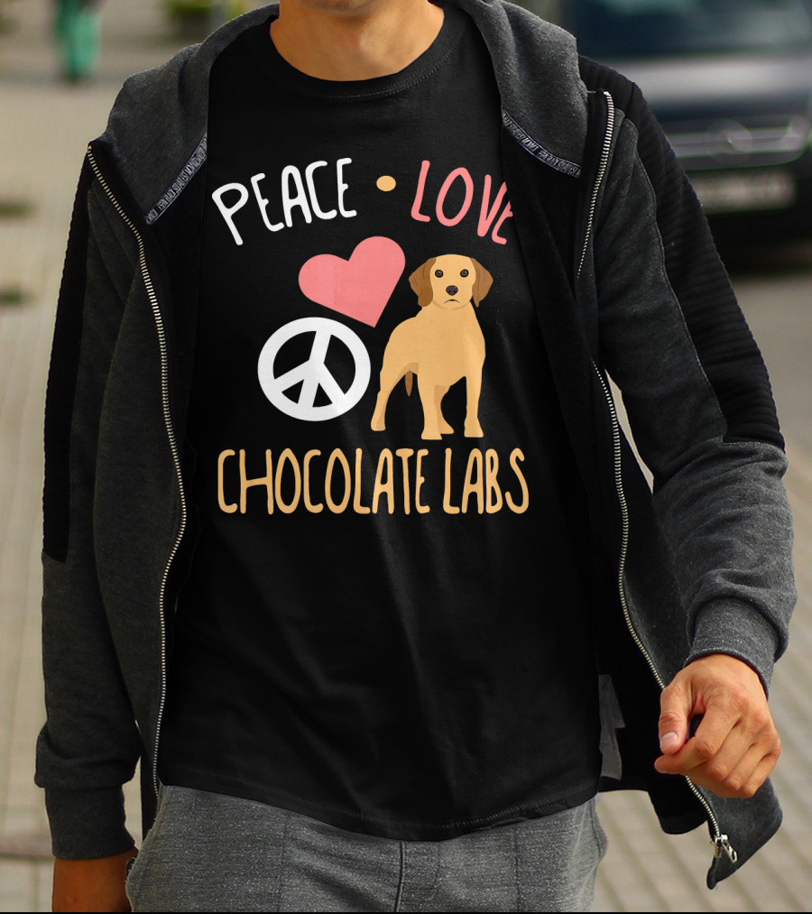 PEACE LOVE CHOCOLATE LABS WITH HEART AND PEACE SYMBOL ICONS T-Shirt