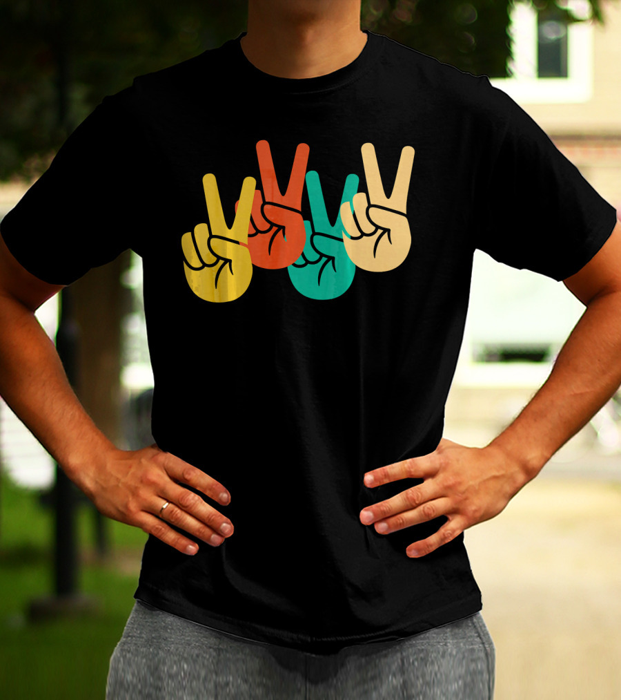 Retro Vintage Peace Love 60s 70s Colorful Peace Sign Hands T-Shirt