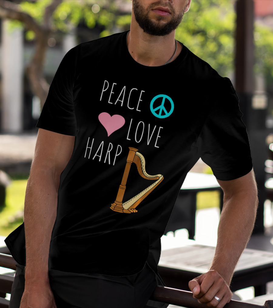 Peace Love Harp Player Musician Harpist T-Shirt