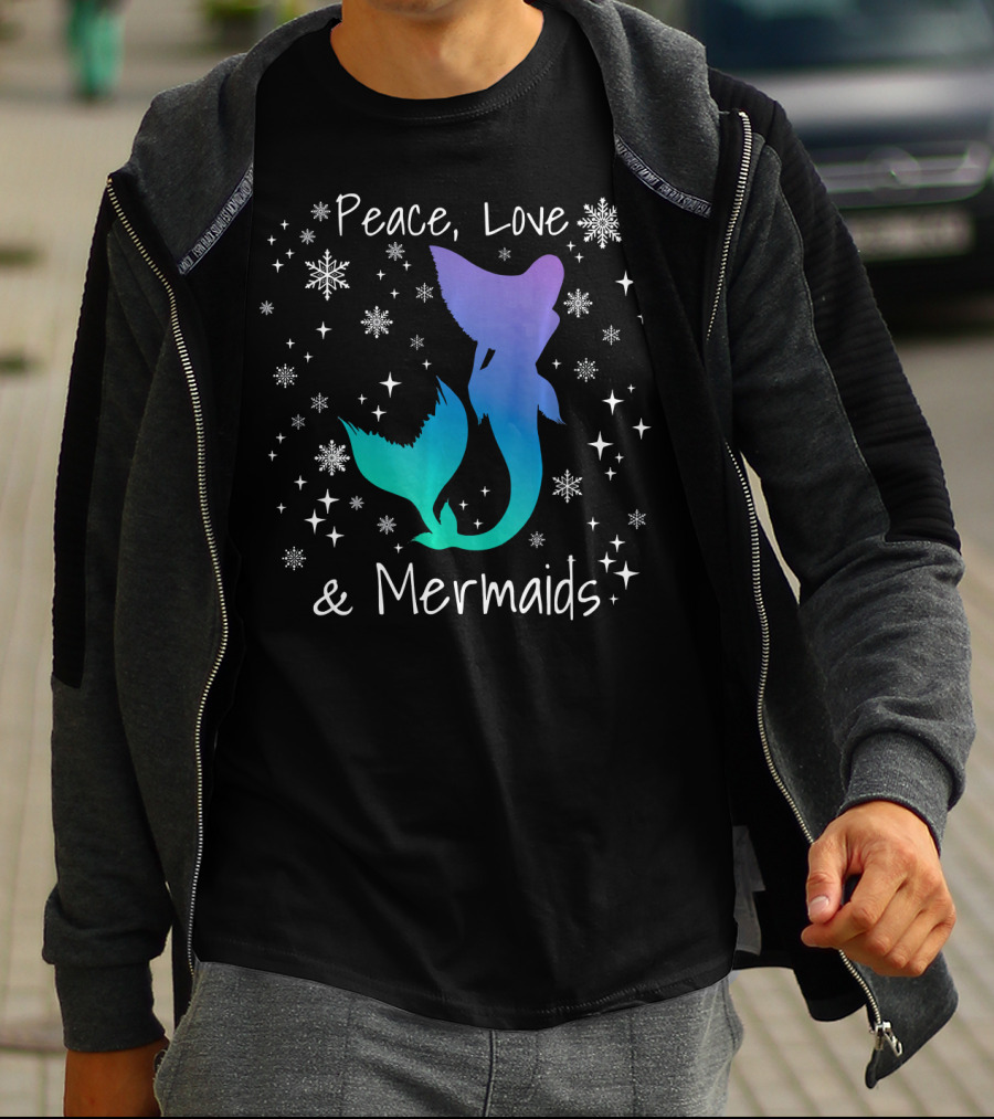 Peace Love Mermaids Christmas Snowflakes T-Shirt