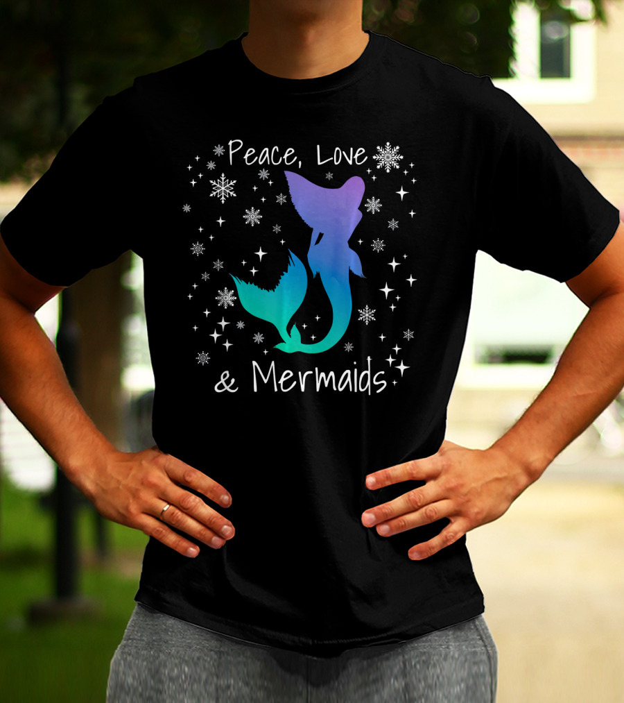 Peace Love Mermaids Christmas Snowflakes T-Shirt