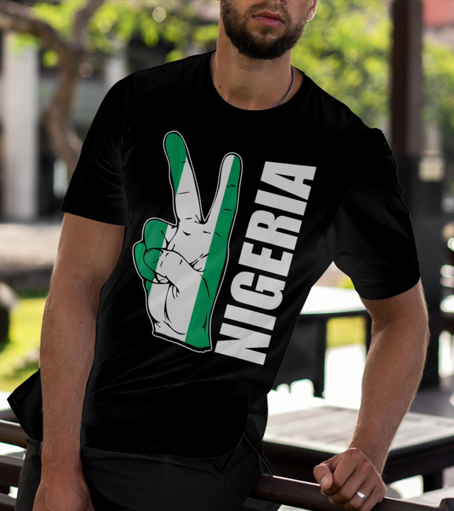 Nigerian Pride Peace Gesture With Nigeria Flag Colors And Nigeria Text T-Shirt