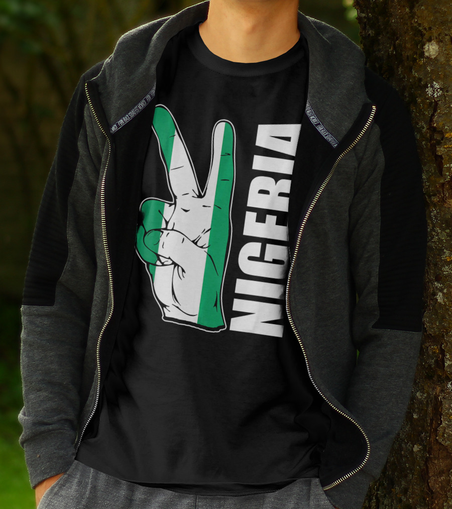 Nigerian Pride Peace Gesture With Nigeria Flag Colors And Nigeria Text T-Shirt
