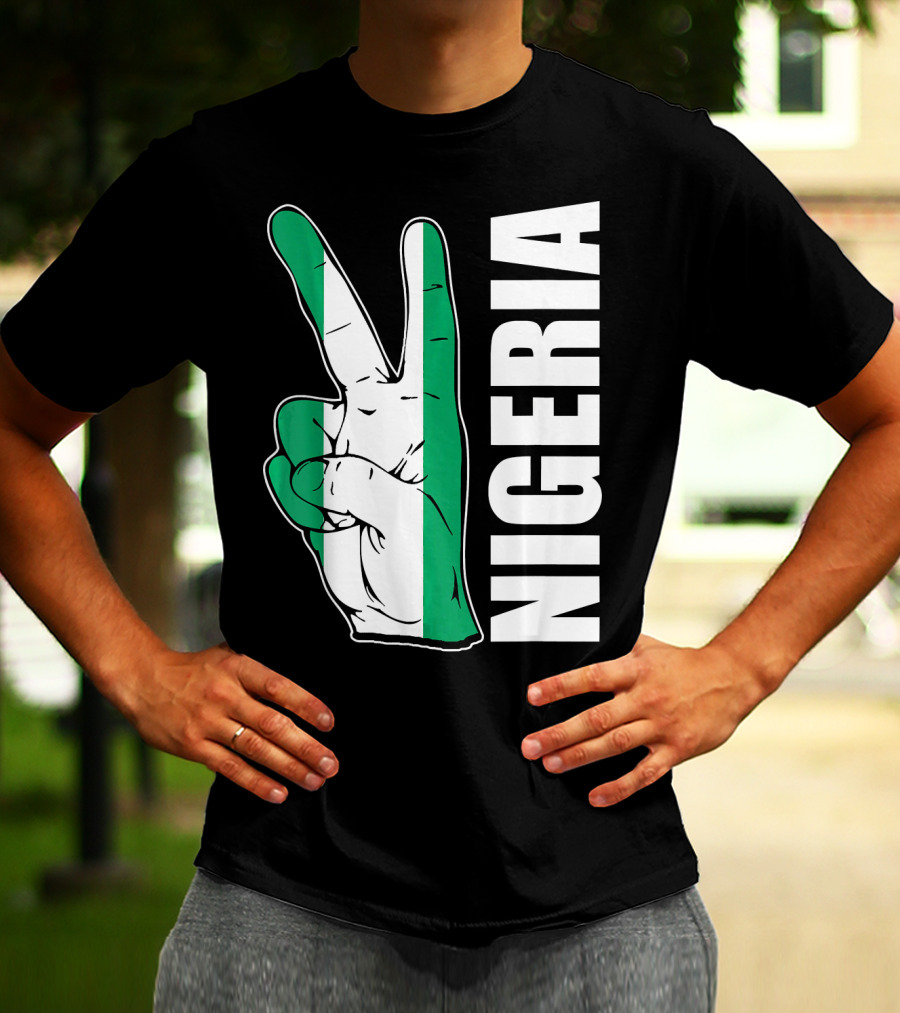 Nigerian Pride Peace Gesture With Nigeria Flag Colors And Nigeria Text T-Shirt