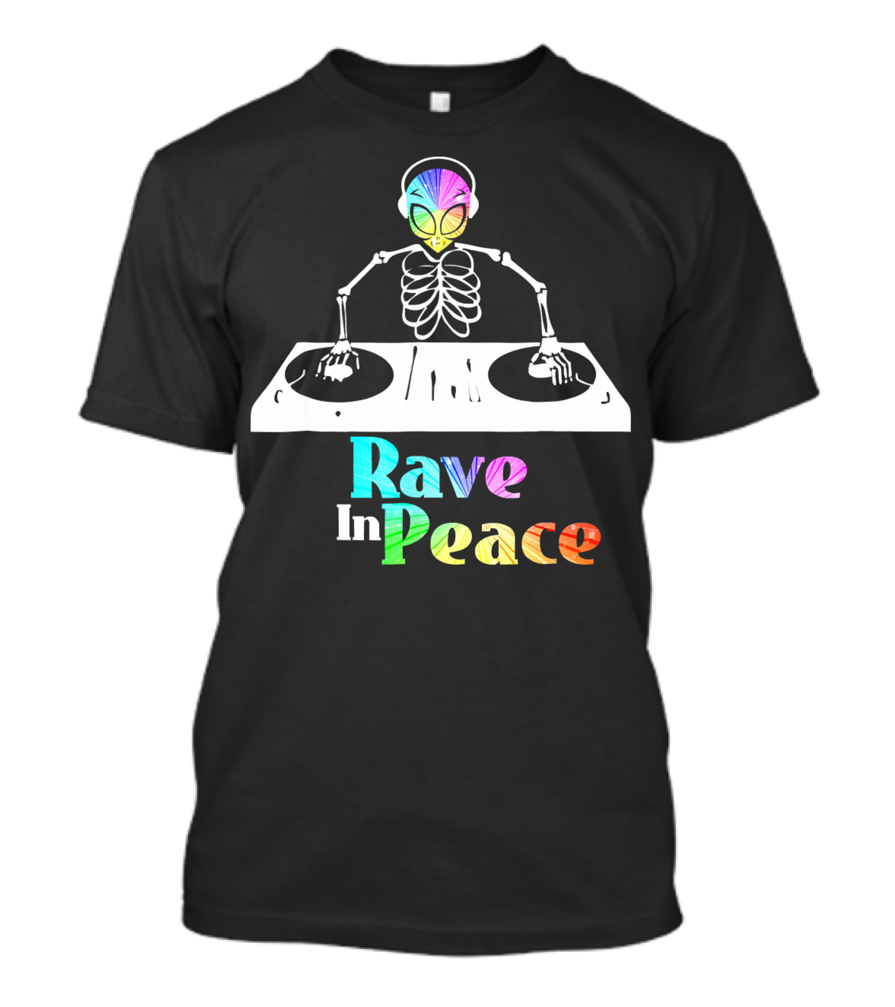 Rave In Peace Colorful DJ Alien Skeleton T-Shirt