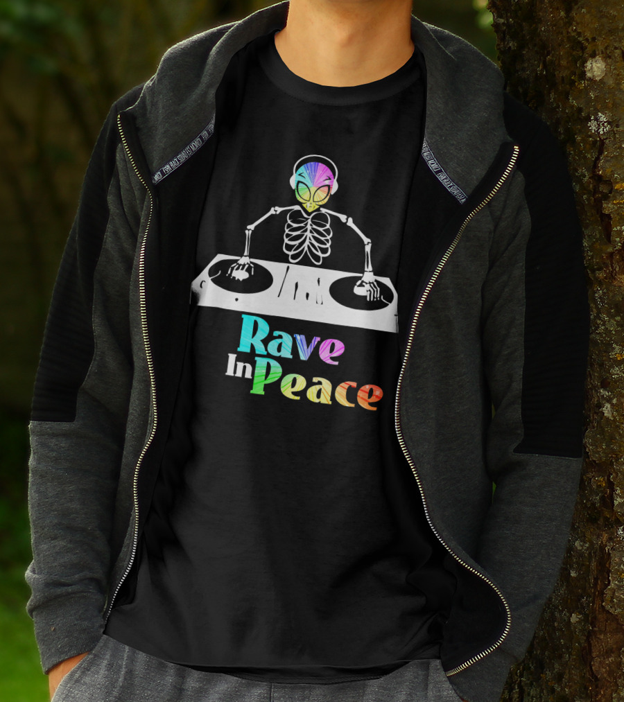 Rave In Peace Colorful DJ Alien Skeleton T-Shirt