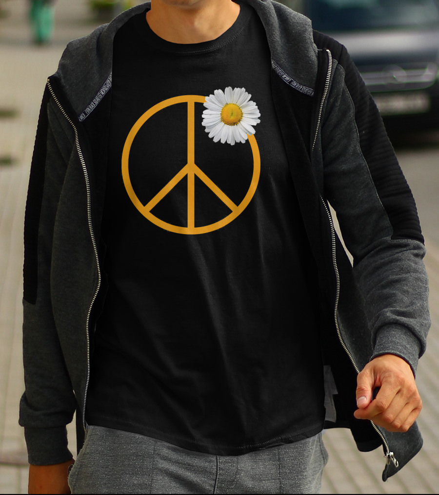 Peace Sign White Flower Boho Hippie Style Iconic T-Shirt