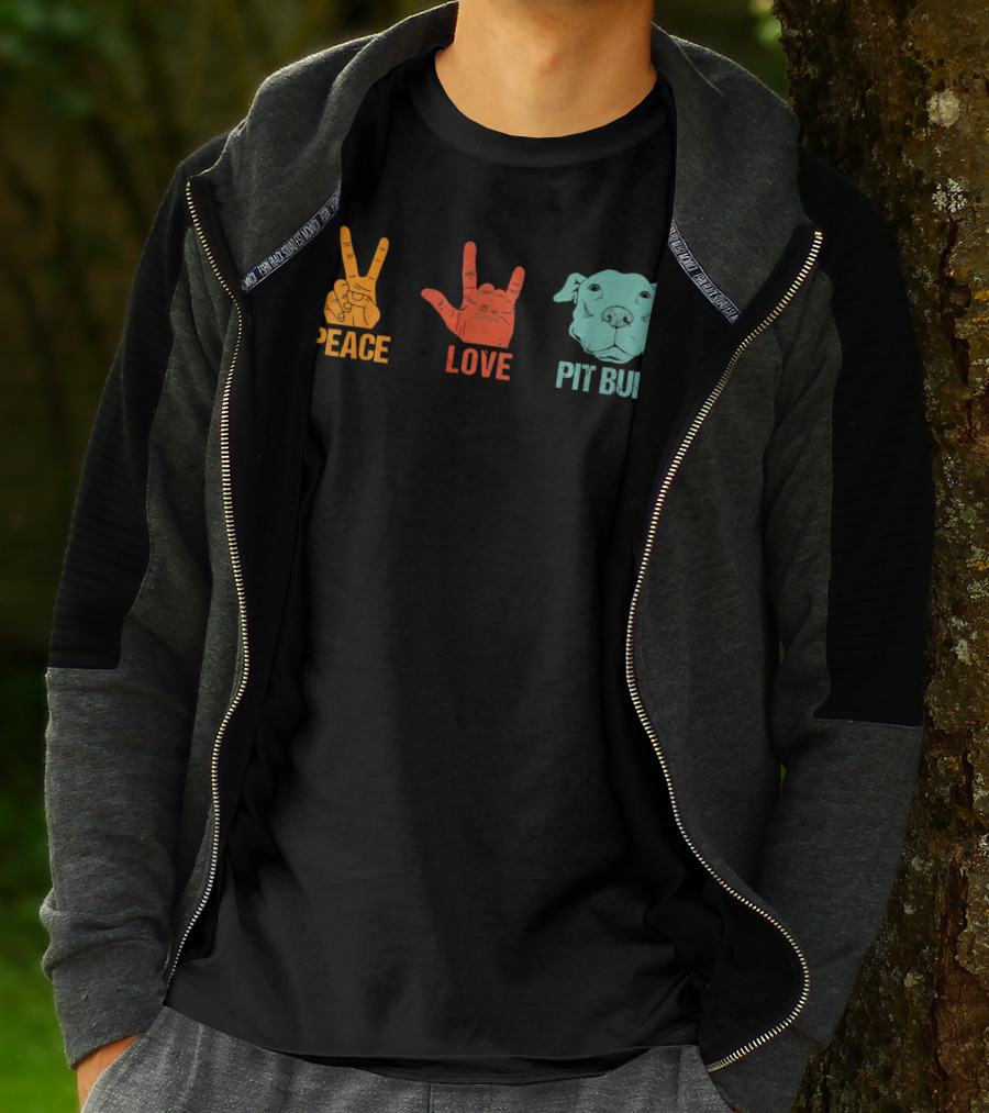 Peace Love Pit Bull Vintage Hand Signs Dog T-Shirt