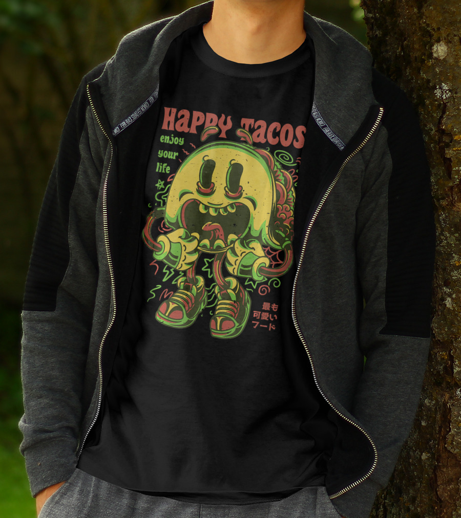 Happy Tacos Enjoy Your Life Funny Taco Japanese Anime Most Cute Food T-Shirt