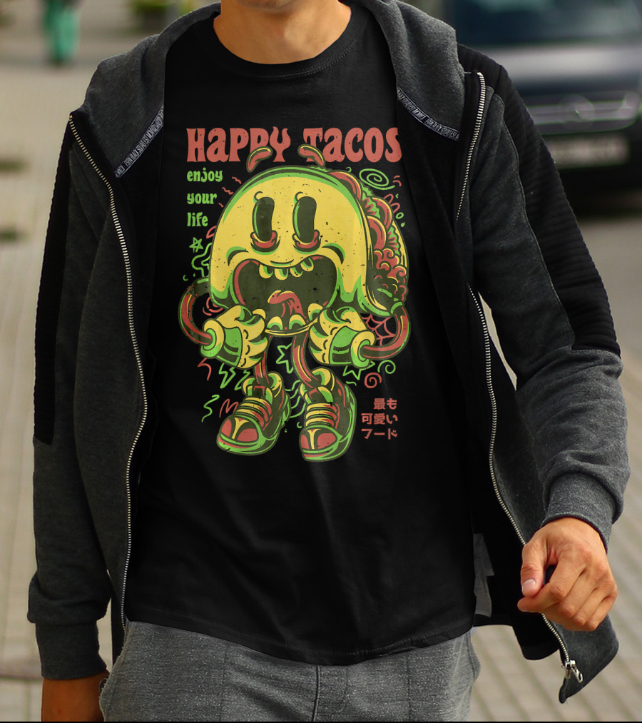 Happy Tacos Enjoy Your Life Funny Taco Japanese Anime Most Cute Food T-Shirt
