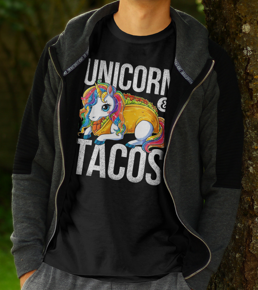 Unicorn And Tacos Colorful Rainbow Hairstyle Fantasy Image T-Shirt