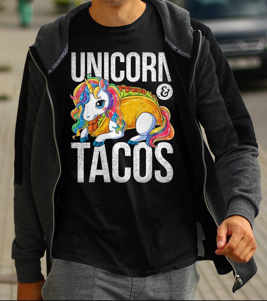 Unicorn And Tacos Colorful Rainbow Hairstyle Fantasy Image T-Shirt
