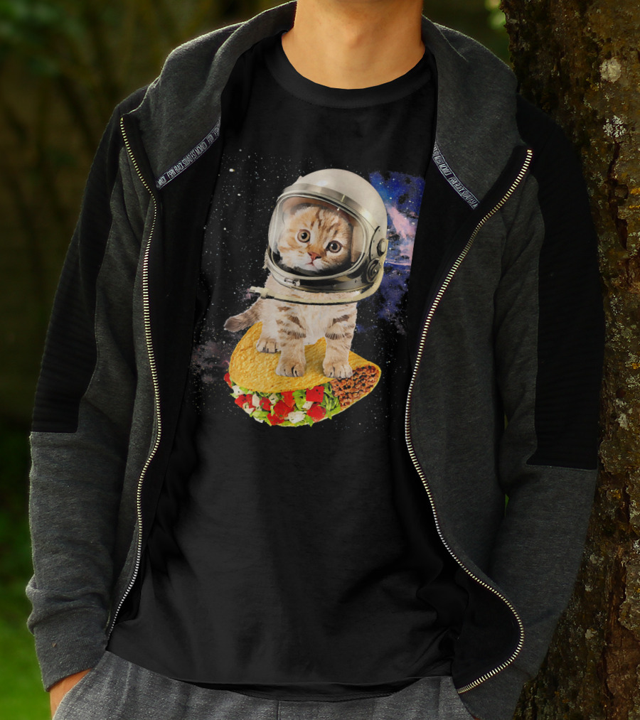 Space Cat Riding Tacos In Astronaut Helmet Galaxy Adventure T-Shirt