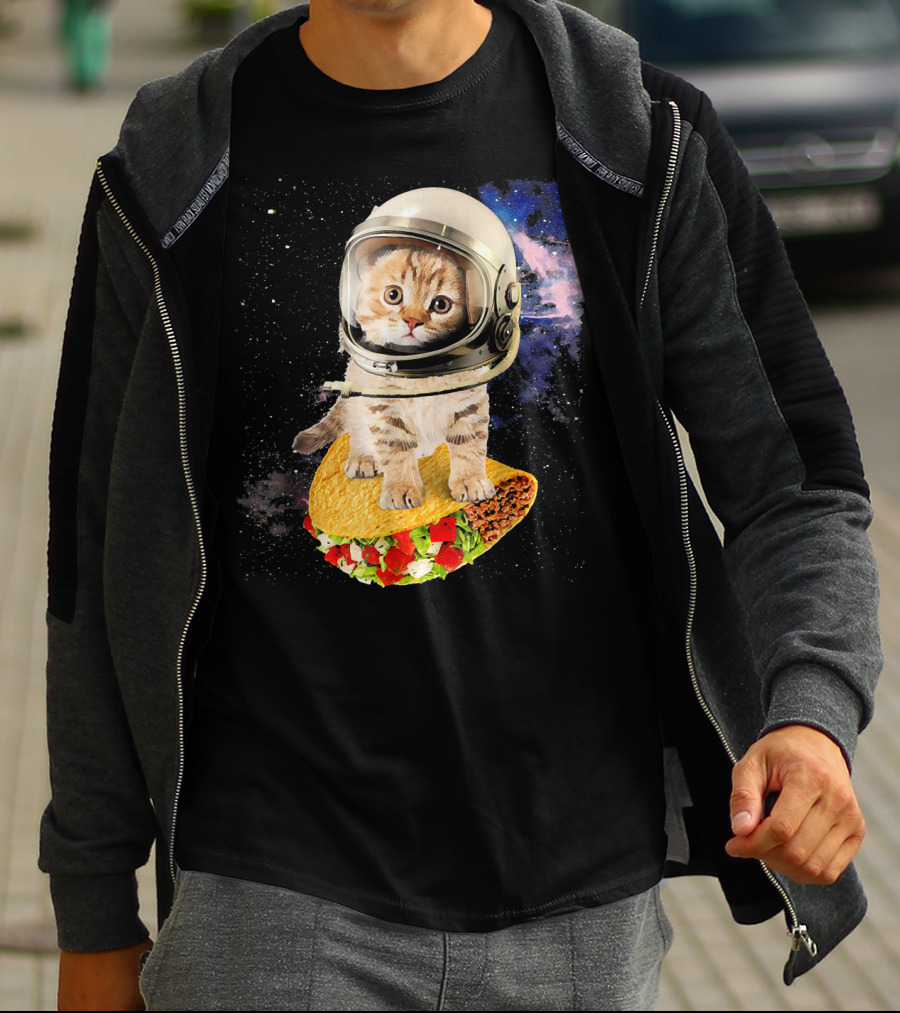 Space Cat Riding Tacos In Astronaut Helmet Galaxy Adventure T-Shirt