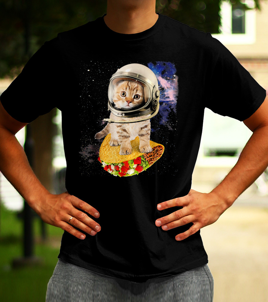 Space Cat Riding Tacos In Astronaut Helmet Galaxy Adventure T-Shirt