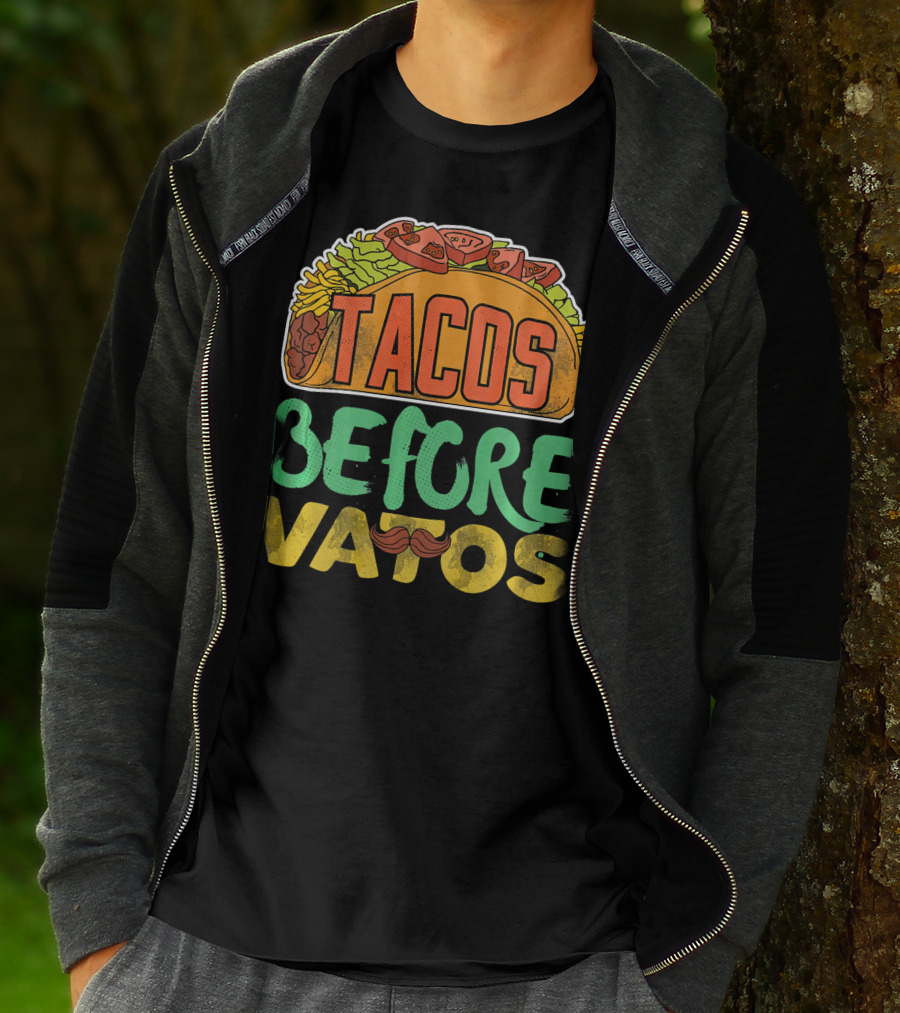 Tacos Before Vatos Funny Taco Tuesday Mustache T-Shirt
