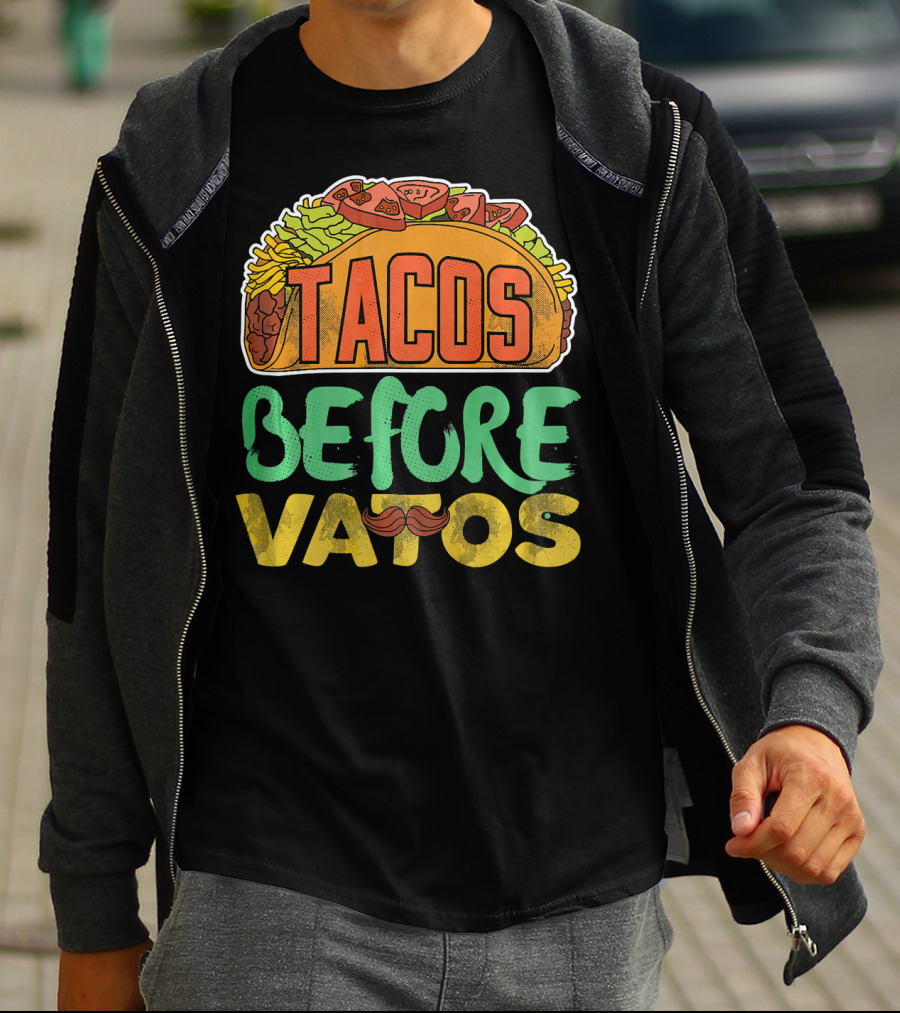Tacos Before Vatos Funny Taco Tuesday Mustache T-Shirt