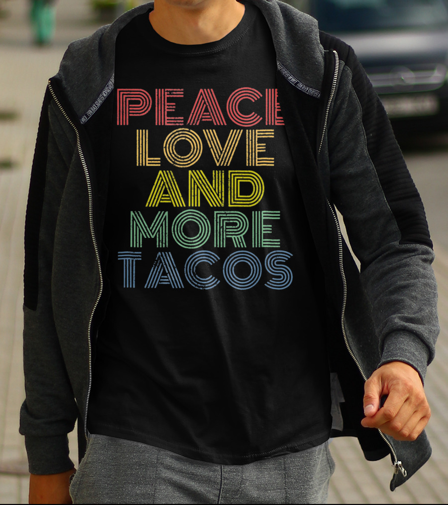 Peace Love And More Tacos Retro Striped Rainbow T-Shirt