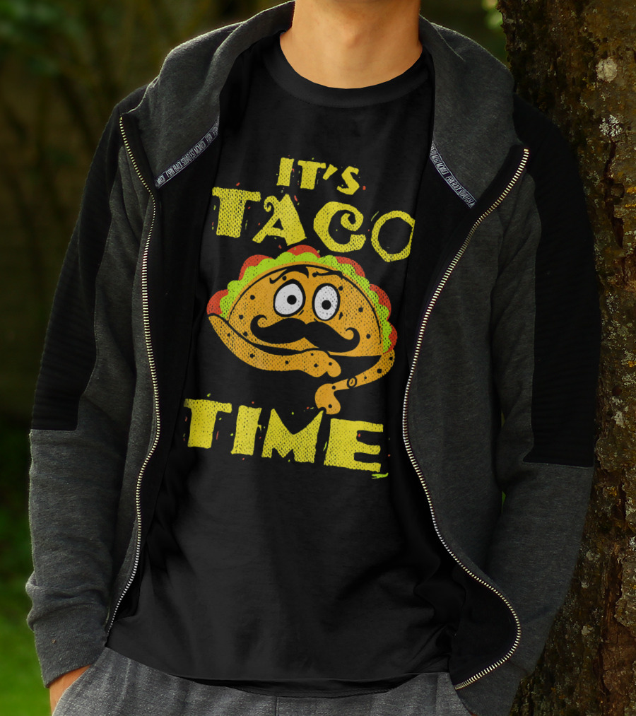 It's Taco Time Funny Mexican Mustache Cartoon Taco T-Shirt