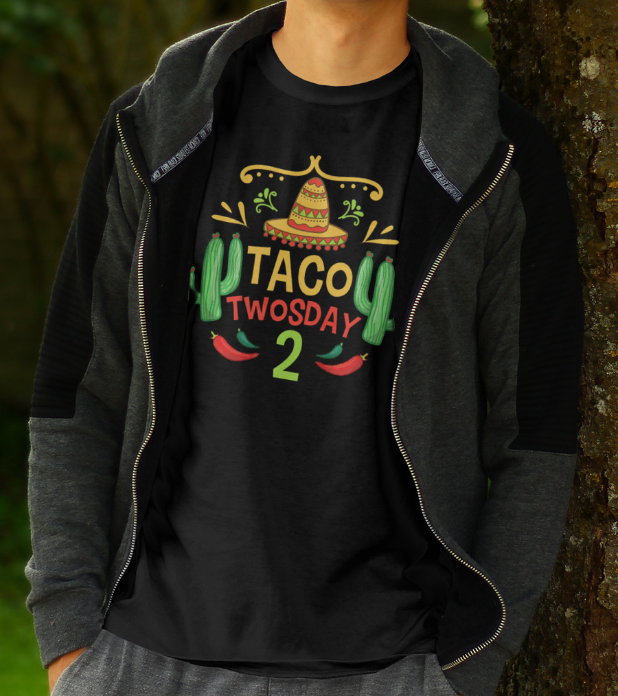 Taco Twosday 2 Sombrero Cactus Peppers For Two Year Old Boy T-Shirt