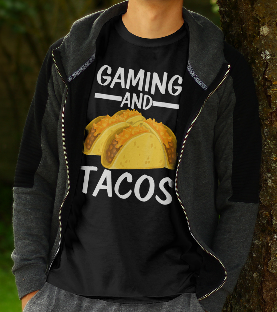 Gaming And Tacos Funny Gamer Tac Taco Cheeseburger Text T-Shirt