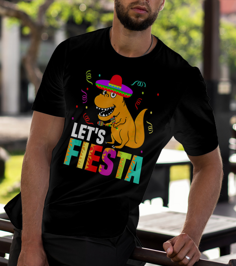 Let's Fiesta Dinosaur With Sombrero And Maracas T-Shirt