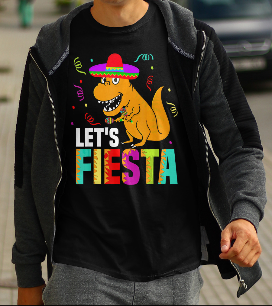 Let's Fiesta Dinosaur With Sombrero And Maracas T-Shirt