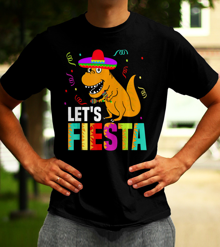 Let's Fiesta Dinosaur With Sombrero And Maracas T-Shirt