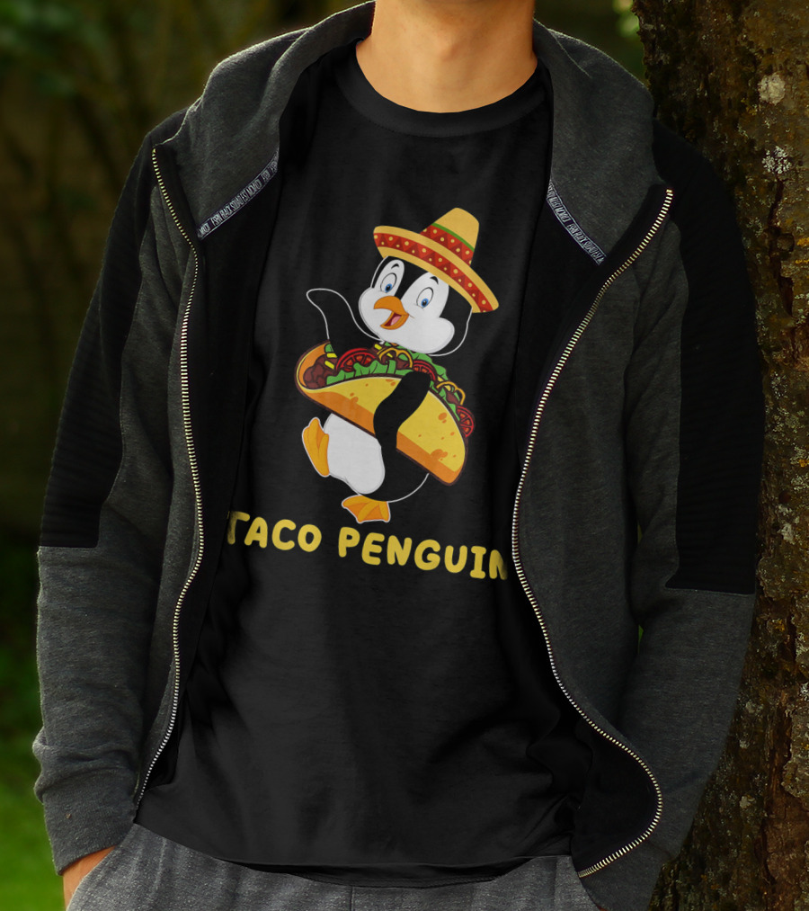 Taco Penguin Wearing Sombrero Celebrating Cinco De Mayo Fiesta T-Shirt