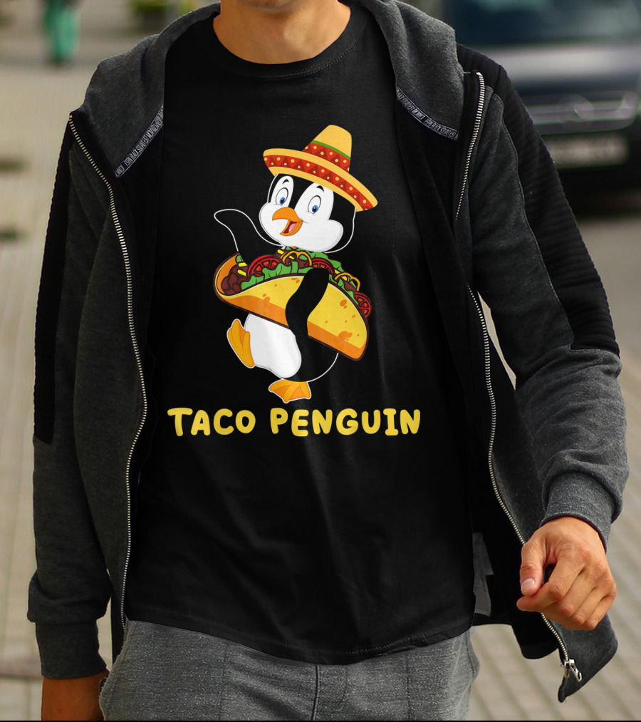 Taco Penguin Wearing Sombrero Celebrating Cinco De Mayo Fiesta T-Shirt