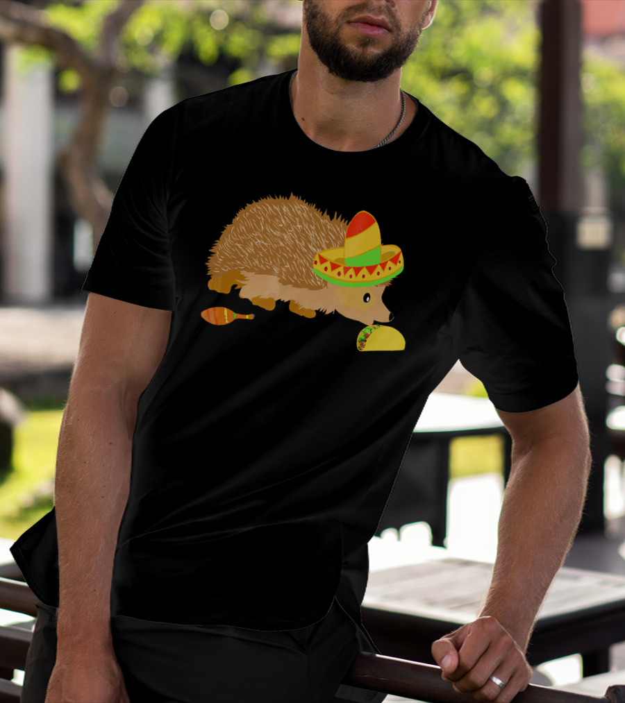 Hedgehog Wearing Sombrero With Maracas And Tacos T-Shirt