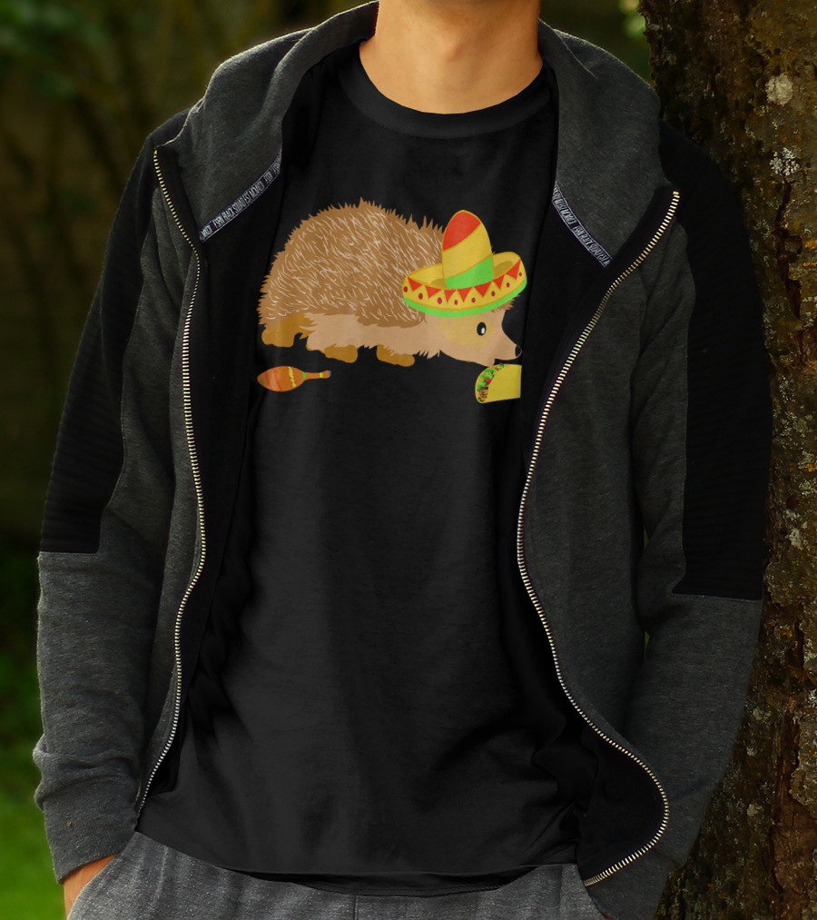 Hedgehog Wearing Sombrero With Maracas And Tacos T-Shirt