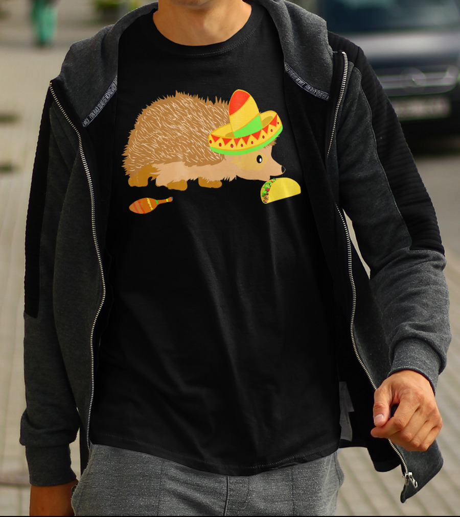 Hedgehog Wearing Sombrero With Maracas And Tacos T-Shirt
