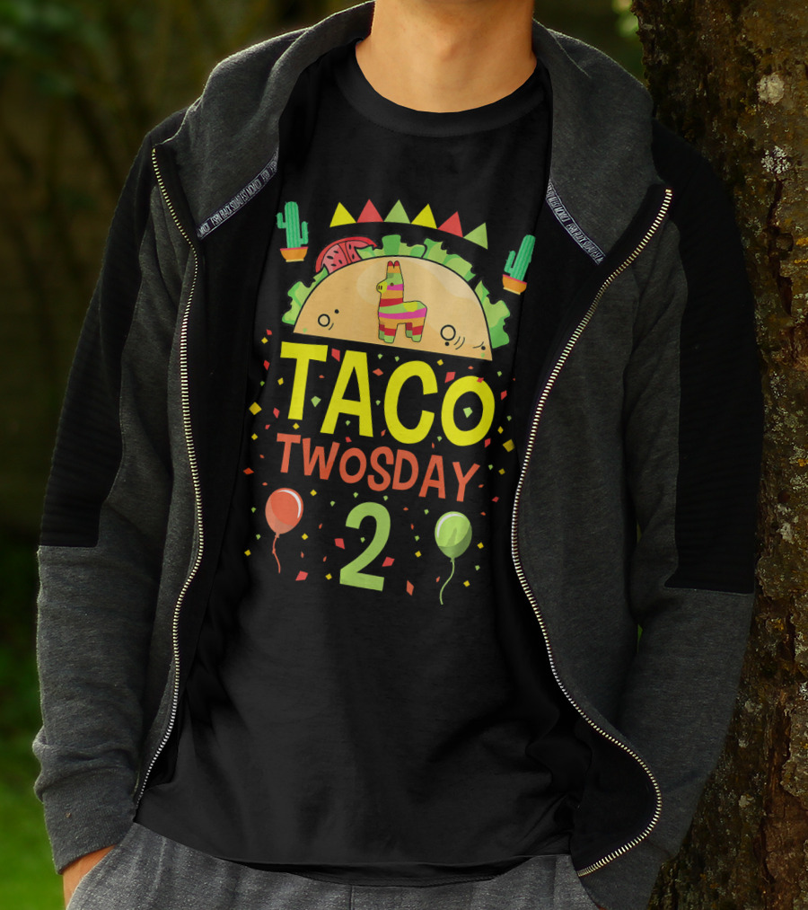 Taco Twosday 2 Two Year Old Boy Girl Cactus Balloon Party T-Shirt