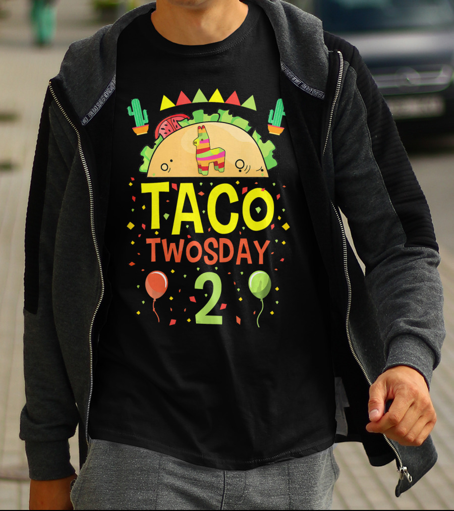 Taco Twosday 2 Two Year Old Boy Girl Cactus Balloon Party T-Shirt
